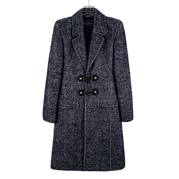 Versace Blue and black woven wool coat - Picture 1 of 7
